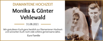 Glückwunschanzeige von Monika und Günter Vehlewald von WESER-KURIER