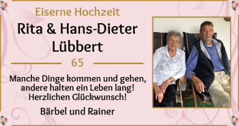 Glückwunschanzeige von Rita und Hans-Dieter Lübbert von Osterholzer Kreisblatt