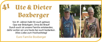 Glückwunschanzeige von Ute & Dieter Boxberger von WESER-KURIER