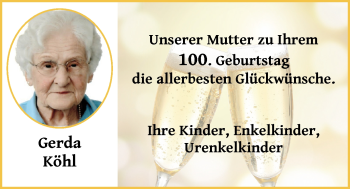 Glückwunschanzeige von Gerda Köhl von WESER-KURIER