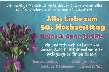 Glückwunschanzeige von Heinz und Anne Stelljes von Wuemme Zeitung
