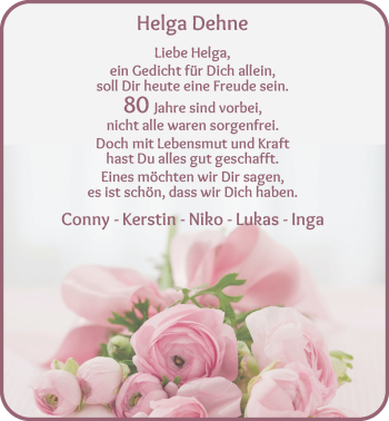 Glückwunschanzeige von Helga Dehne von WESER-KURIER