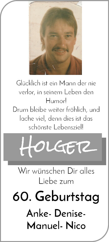 Glückwunschanzeige von Holger Behrens von Wuemme Zeitung