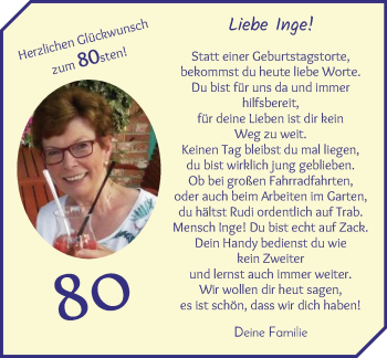 Glückwunschanzeige von Inge  von Wuemme Zeitung