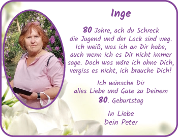 Glückwunschanzeige von Inge Sommer von WESER-KURIER