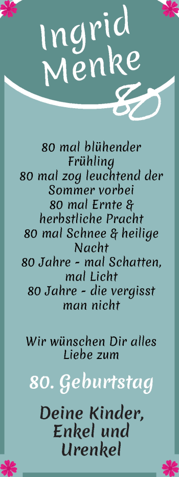 Glückwunschanzeige von Ingrid Menke von Osterholzer Kreisblatt