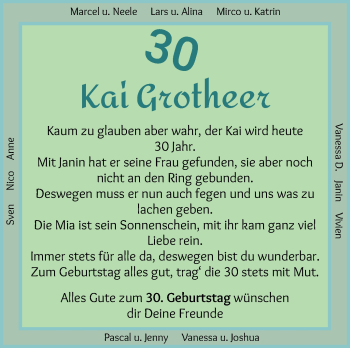 Glückwunschanzeige von Kai Grotheer von Wuemme Zeitung