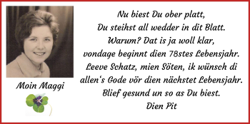 Glückwunschanzeige von Margarete Cohrs von WESER-KURIER