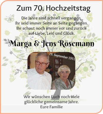 Glückwunschanzeige von Marga und Jens Rösemann von WESER-KURIER