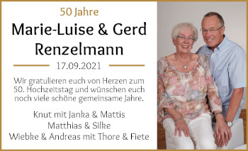 Glückwunschanzeige von Marie-Luise und Gerd Renzelmann von WESER-KURIER