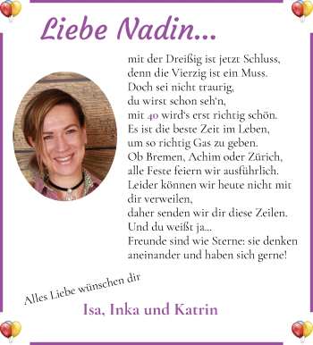 Glückwunschanzeige von Nadin  von WESER-KURIER
