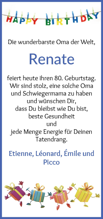 Glückwunschanzeige von Renate  von WESER-KURIER