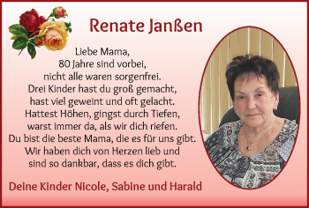 Glückwunschanzeige von Renate Janßen von WESER-KURIER