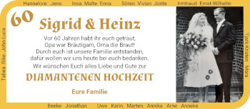 Glückwunschanzeige von Sigrid und Heinz Blome von Wuemme Zeitung