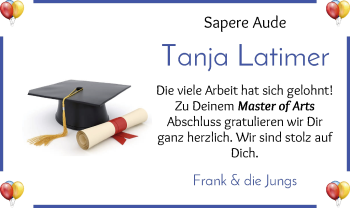 Glückwunschanzeige von Tanja Latimer von WESER-KURIER