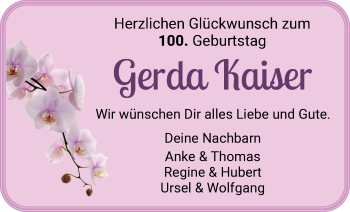Glückwunschanzeige von Gerda Kaiser von Wuemme Zeitung