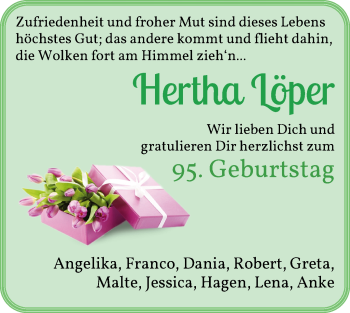 Glückwunschanzeige von Hertha Löper von WESER-KURIER