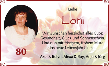 Glückwunschanzeige von Loni Menken von Wuemme Zeitung