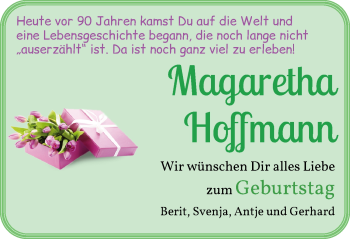 Glückwunschanzeige von Magaretha Hoffmann von WESER-KURIER