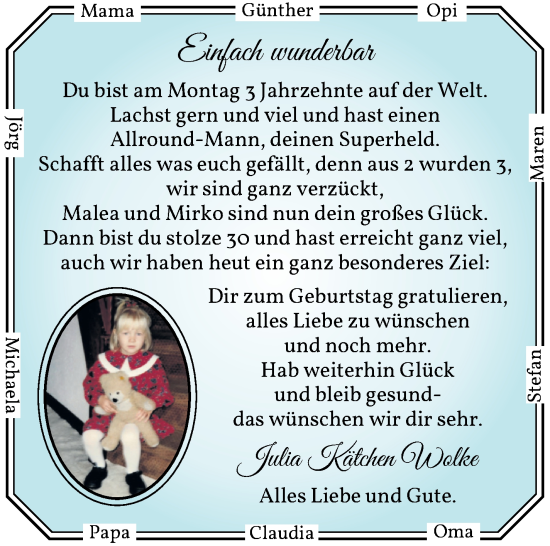 Glückwunschanzeige von EInfach Wunderbar von Die Norddeutsche