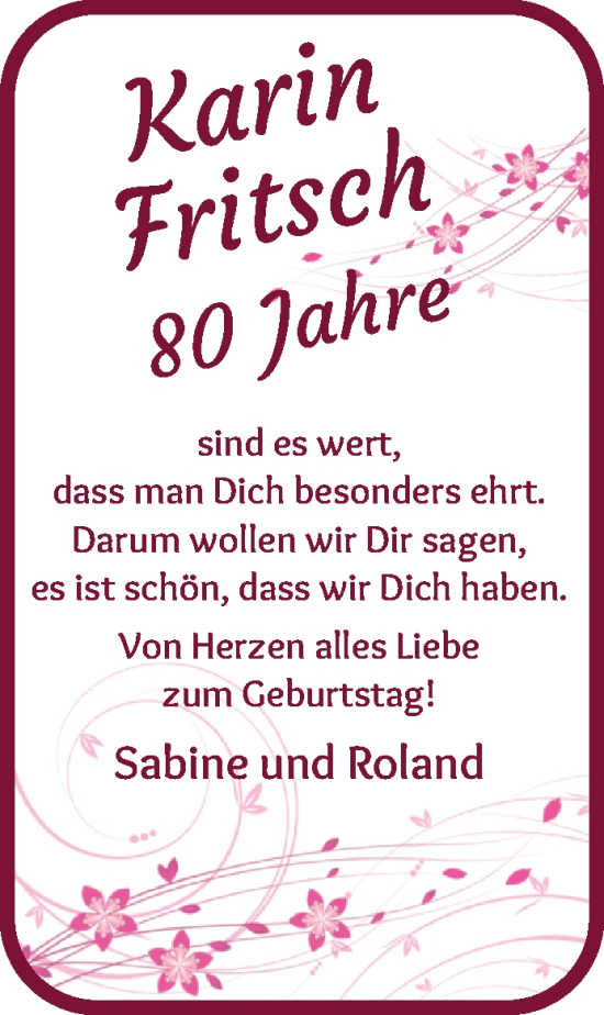 Glückwunschanzeige von Karin Fritsch von WESER-KURIER