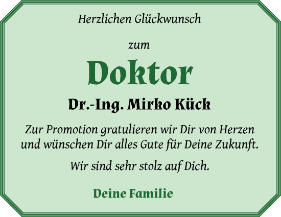 Glückwunschanzeige von Mirko Kück von Wuemme Zeitung