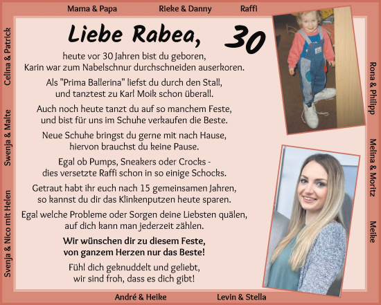 Glückwunschanzeige von Rabea  von Wuemme Zeitung