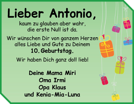 Glückwunschanzeige von Antonio  von Wuemme Zeitung