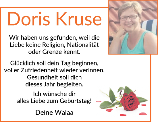 Glückwunschanzeige von Doris Kruse von Die Norddeutsche