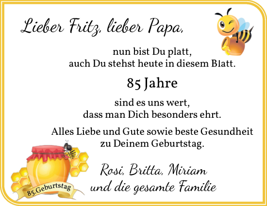 Glückwunschanzeige von Fritz  von Osterholzer Kreisblatt