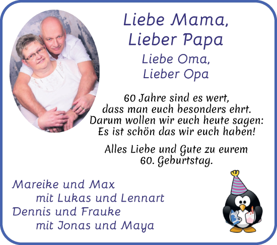 Glückwunschanzeige von Mama und Papa  von Osterholzer Kreisblatt