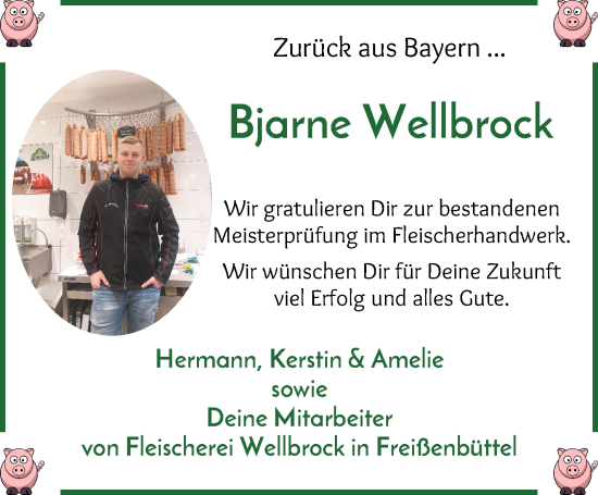 Glückwunschanzeige von Bjarne Wellbrock von Osterholzer Kreisblatt