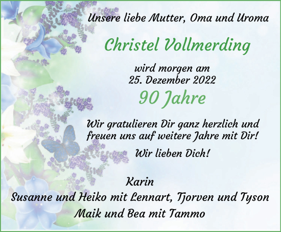 Glückwunschanzeige von Christel Vollmerding von Osterholzer Kreisblatt
