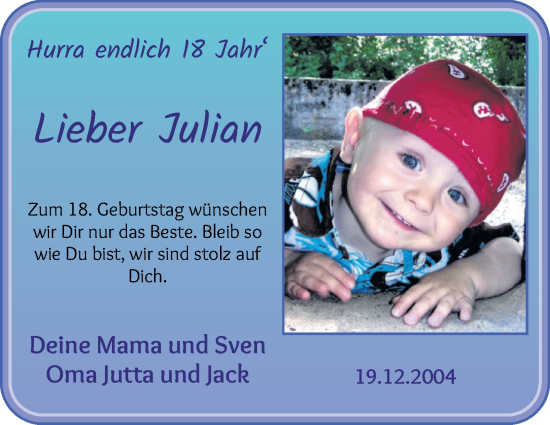Glückwunschanzeige von Julian Hartmann von Die Norddeutsche