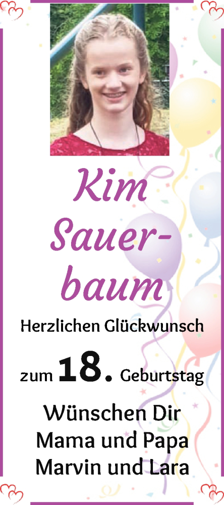 Glückwunschanzeige von Kim Sauerbaum von Die Norddeutsche