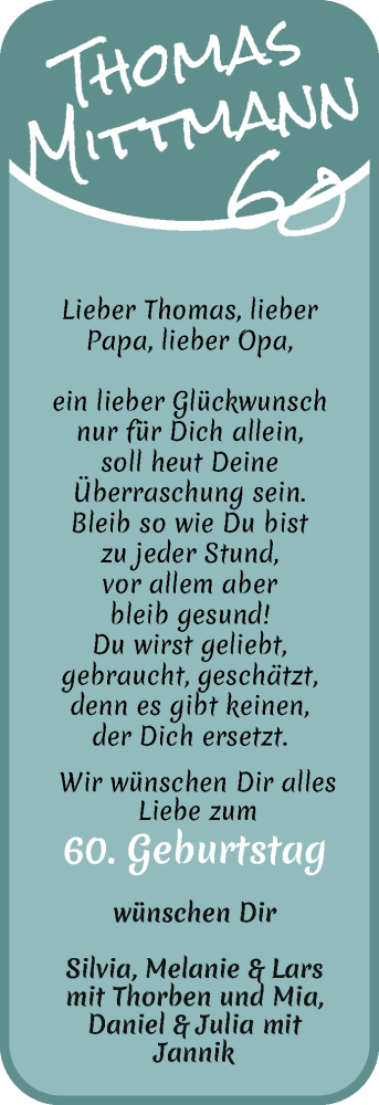 Glückwunschanzeige von Thomas Mittmann von WESER-KURIER
