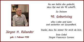 Glückwunschanzeige von Jürgen H. Rülander von WESER-KURIER