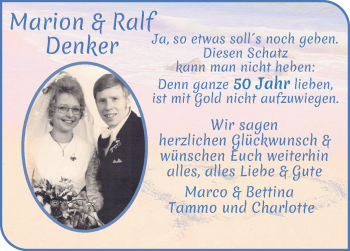 Glückwunschanzeige von Marion und Ralf Denker von WESER-KURIER