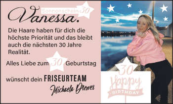 Glückwunschanzeige von Vanessa  von Osterholzer Kreisblatt