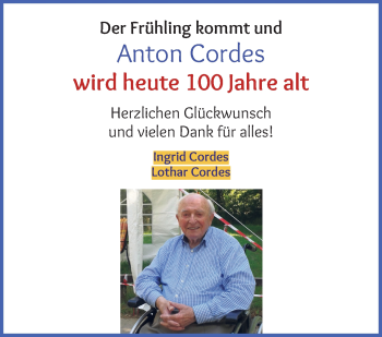 Glückwunschanzeige von Anton Cordes von Wuemme Zeitung