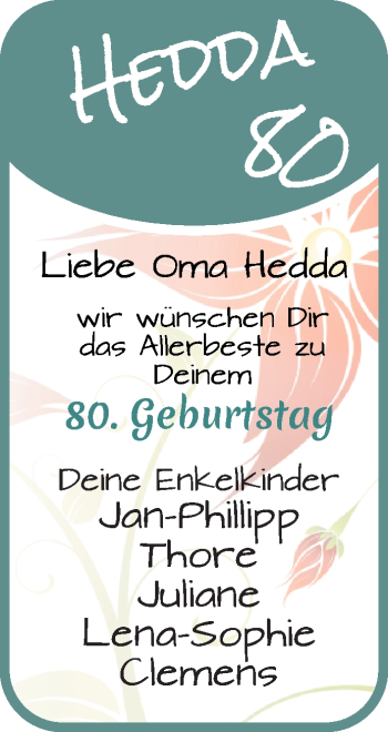 Glückwunschanzeige von Hedda  von Osterholzer Kreisblatt