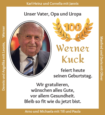 Glückwunschanzeige von Werner Kuck von Die Norddeutsche