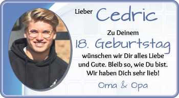 Glückwunschanzeige von Cedric Reiners von WESER-KURIER