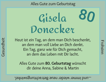 Glückwunschanzeige von Gisela Donecker von WESER-KURIER