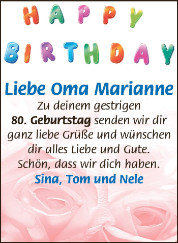 Glückwunschanzeige von Marianne  von Osterholzer Kreisblatt