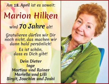Glückwunschanzeige von Marion Hilken von Wuemme Zeitung