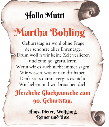 Glückwunschanzeige von Martha Bohling von Osterholzer Kreisblatt