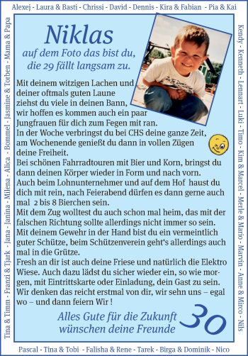 Glückwunschanzeige von Niklas  von Osterholzer Kreisblatt