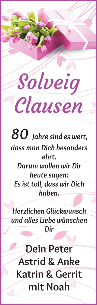 Glückwunschanzeige von Solveig Clausen von WESER-KURIER