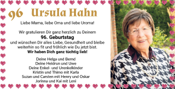 Glückwunschanzeige von Ursula Hahn von WESER-KURIER